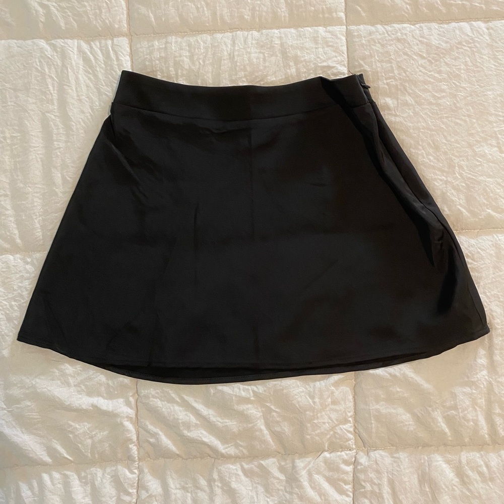 Black satin mini skirt